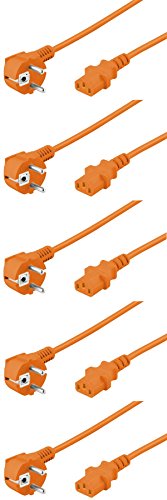 5er Set WireThinX Schutzkontakt gewinkelt auf Kaltgerätestecker C13 Netzkabel orange 3,0 m von WireThinx