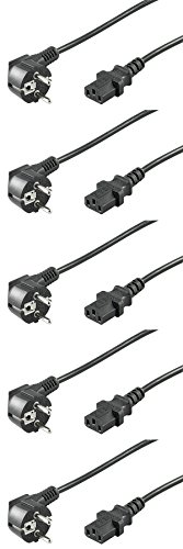 5er Set WireThinX Schutzkontakt gewinkelt auf Kaltgerätestecker C13 Netzkabel schwarz 3,0 m von WireThinx