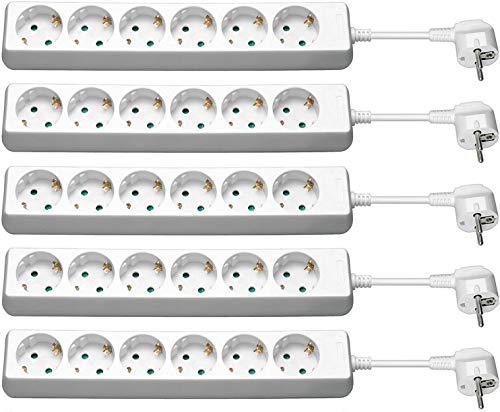 5er Set WireThinX Steckerdosenleiste (6X Schutzkontakt mit Kindersicherung) 3,0 m weiß von WireThinx