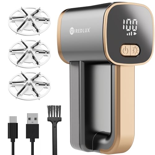 Fusselrasierer Elektrisch WiredLux - Wiederaufladbarer Fusselentferner für Kleidung & Möbel - LED-Licht, Einstellbare 3-Fach Geschwindigkeit, 6-blättrige Klinge, USB-Aufladung (Graphitgrau/Kupfer) von WiredLux