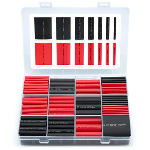 Wirefy Schrumpfschlauch Set mit Kleber - 3:1 Schrumpfverhältnis, Doppelwandiger Schrumpfschlauch Wasserdicht, Polymer - Heat Shrink Tube 3mm - 25mm Schwarz & Rot - 200 Stück von Wirefy