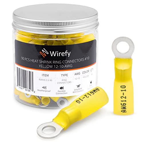 Wirefy Gelbe Ringkabelschuhe Schrumpfverbinder M5 - Lötfreie Kabelschuhe Sortiment - Ringkabelschuh Quetschverbinder 4-6 mm² - 90 Stück von Wirefy