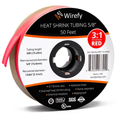 Wirefy Schrumpfschlauch Metrware mit Kleber 15m - 3:1 Schrumpfverhältnis, Doppelwandiger Schrumpfschlauch Wasserdicht - Heat Shrink Tube Set Rot Ø 15,4mm von Wirefy