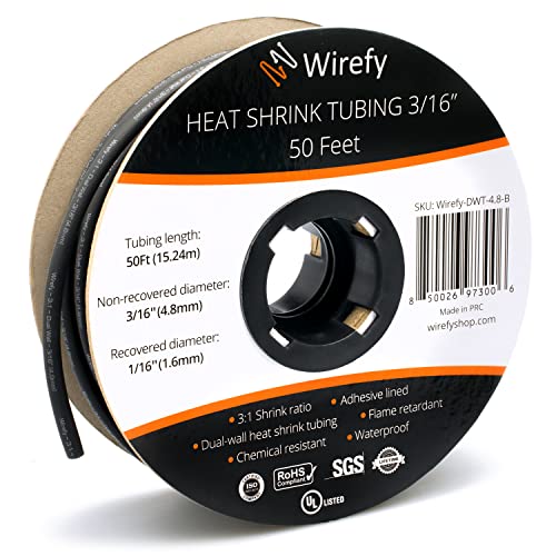 Wirefy Schrumpfschlauch Metrware mit Kleber 15m - 3:1 Schrumpfverhältnis, Doppelwandiger Schrumpfschlauch Wasserdicht - Heat Shrink Tube Set Schwarz Ø 4,8mm von Wirefy