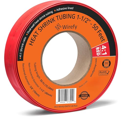 Wirefy Schrumpfschlauch Rolle - 40mm - 15,25m - 4:1 Schrumpf-Rate - Schrumpfschlauch Rot Wasserdicht - Kabel Reparaturset als Löt-Zubehör - Heat Shrink Tubing von Wirefy