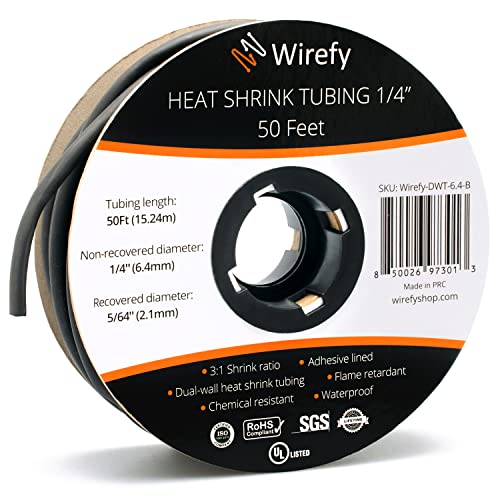 Wirefy Schrumpfschlauch Metrware mit Kleber 15m - 3:1 Schrumpfverhältnis, Doppelwandiger Schrumpfschlauch Wasserdicht - Heat Shrink Tube Set Schwarz Ø 6,4mm von Wirefy