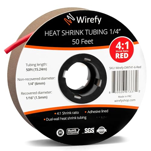 Wirefy Schrumpfschlauch Rolle - 6mm - 15,25m - 4:1 Schrumpf-Rate - Schrumpfschlauch Rot Wasserdicht - Kabel Reparaturset als Löt-Zubehör - Heat Shrink Tubing von Wirefy