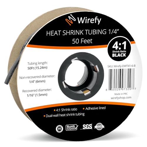 Wirefy Schrumpfschlauch Rolle - 6mm - 15,25m - 4:1 Schrumpf-Rate - Schrumpfschlauch Schwarz Wasserdicht - Kabel Reparaturset als Löt-Zubehör - Heat Shrink Tubing von Wirefy