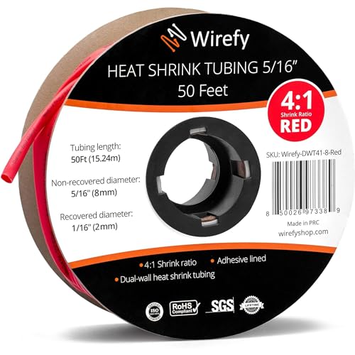 Wirefy Schrumpfschlauch Rolle - 8mm - 15,25m - 4:1 Schrumpf-Rate - Schrumpfschlauch Rot Wasserdicht - Kabel Reparaturset als Löt-Zubehör - Heat Shrink Tubing von Wirefy