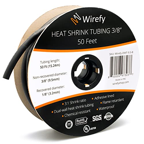 Wirefy Schrumpfschlauch Metrware mit Kleber 15m - 3:1 Schrumpfverhältnis, Doppelwandiger Schrumpfschlauch Wasserdicht - Heat Shrink Tube Set Schwarz Ø 9,5mm von Wirefy