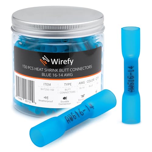 Wirefy Blaue Kabelverbinder Wasserdicht im Set - 3:1 Schrumpfrate Quetschverbinder - Stoßfeste Verbinder Kfz als Alternative zu Lötverbinder - 1,5-2,5 mm² - 150 Stück von Wirefy