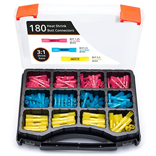 Wirefy Stoßverbinder Kabelverbinder Wasserdicht Set 180 Stück - 3:1 Schrumpfrate Quetschverbinder - Stoßfeste Verbinder Kfz Alternative zu Lötverbinder - 0,5-6mm² | Lötverbinder mit Schrumpfschlauch von Wirefy