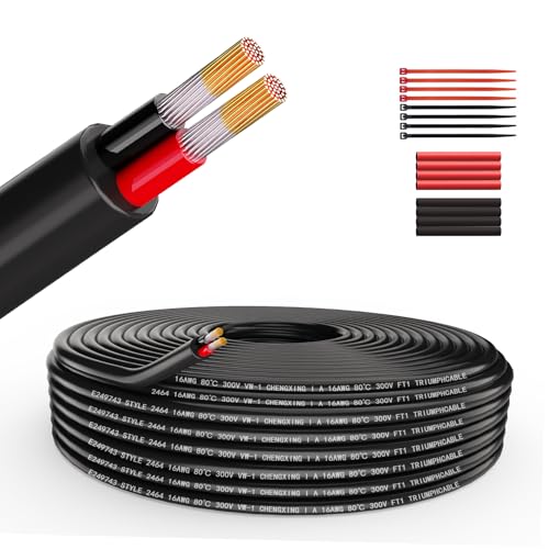 Wirelume 16AWG 2x1,5 mm² Elektrischer Draht 2 Adrig Kabel 5V/12V/24V verseilt PVC Stromkabel 50FT/15.24M Niederspannung verzinnt Kupferkabel Mantelleitung Feuchtraumkabel Elektrokabel von Wirelume