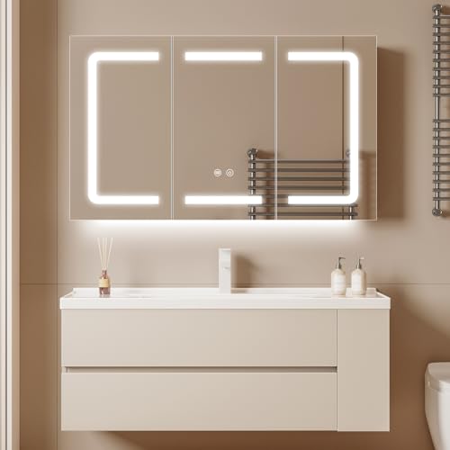 WisHomee Spiegelschrank Bad mit Beleuchtung und Steckdose 100 cm Breit, LED Schwarz Badezimmer Spiegelschrank mit Beleuchtung und Einstellbare Ablage, 2 Turen, Beheizt Antibeschlag, Dimmbar von WisHomee