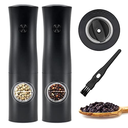 2er Set Elektrische Pfeffermühle, Wisada Automatisch Salz und Pfeffermühle Set mit LED, Pfeffermühle mit Einstellbarer Grobheit für Küche, Grill, Restaurant von Wisada
