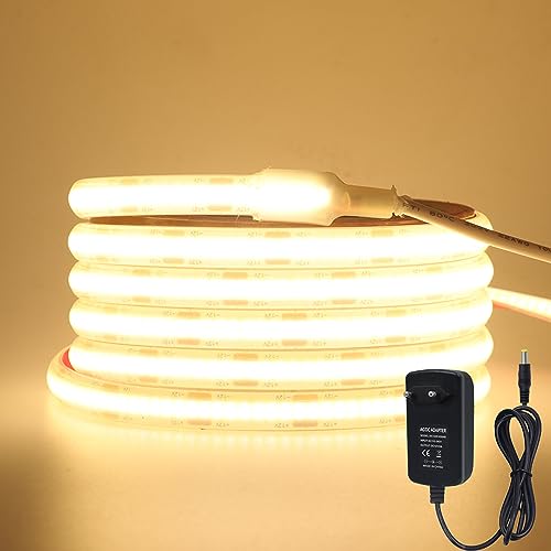 Wisada 0.5M COB LED Streifen, 12V 320LEDs/m Superhell Flexibler LED Lichtband CRI≥85 Naturweiß COB LED Band, Wasserdichte IP68 LED Lichterketten mit Netzteil für Aquarium und Schrankbeleuchtung von Wisada