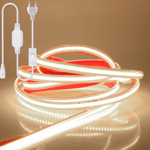 Wisada 0.5m COB LED Band Selbstklebend, 220V 288LEDs/M FCOB LED Streifen, Superhell Naturweiß Flexibler COB LED Lichtband mit Schaltstecker für Weihnachten, Urlaub, Innendekoration und Beleuchtung von Wisada