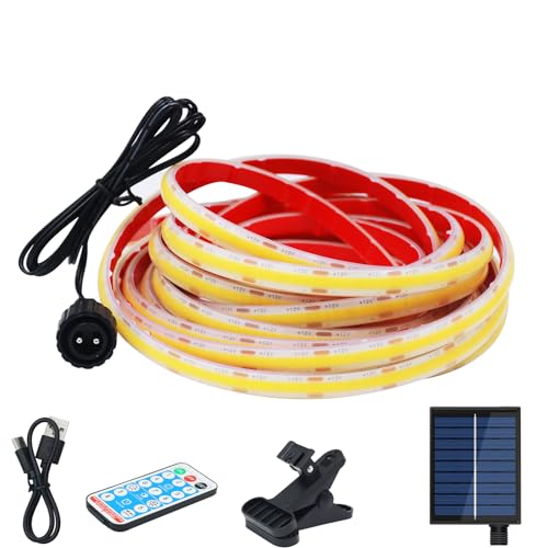 Wisada 12V Solar COB LED Band 3m, 8 Modi Lichtband Außen IP68 Lichterkette Selbstklebend, 320LEDs/m Superheller Naturweiß COB LED Strip Cuttable LED Streifen Mit Fernbedienung für Terrasse, Innenhof von Wisada