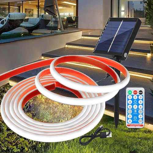 Wisada 12V Solar Dimmbare COB Neon Streifen Selbstklebend, 8 Modi Lichtband Außen IP68 Lichterkette, 5M 320LEDs/m Superheller Kaltweiß COB LED Strip Cuttable LED Band für Terrasse, Innenhof Wisada 12V Solar Dimmbare COB Neon Streifen Selbstklebend, 8 Modi Lichtband Außen IP68 Lichterkette, 5M 320LEDs/m Superheller Kaltweiß COB LED Strip Cuttable LED Band für Terrasse, Innenhof von Wisada