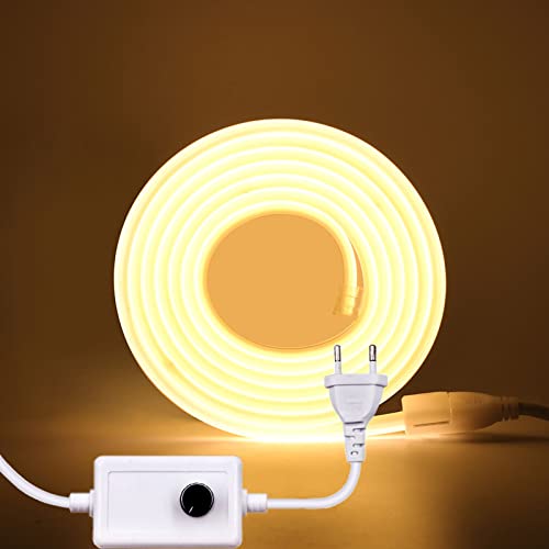 Wisada 220V Dimmbar LED Band 10M,288 LEDs/m Flexible Hohe Dichte Warmweiß 3000K CRI≥85 FCOB LED Streifen, IP65 Wasserdichte Superhell COB LED Lichtband mit Dimmer für Schlafzimmer, Schrankbeleuchtung von Wisada