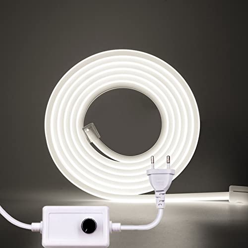 Wisada 220V Dimmbar LED Band 4M, 288 LEDs/m Flexible Hohe Dichte Kaltweiß 6000K CRI≥85 FCOB LED Streifen, IP65 Wasserdichte Superhell COB LED Lichtband mit Dimmer für Schlafzimmer, Schrankbeleuchtung von Wisada