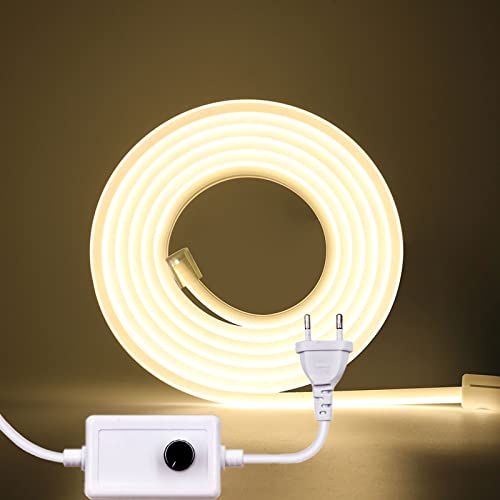 Wisada 220V Dimmbar LED Band 7M, 288 LEDs/m Flexible Hohe Dichte Naturweiß 4000K CRI≥85 FCOB LED Streifen, IP65 Wasserdichte Superhell COB LED Lichtband mit Dimmer für Schlafzimmer, Schrankbeleuchtung von Wisada