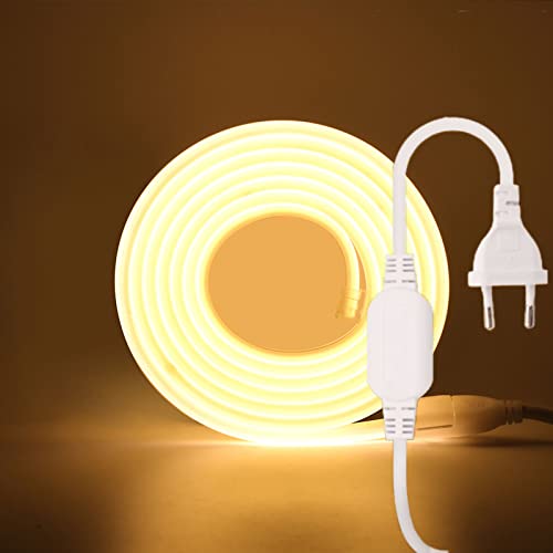 Wisada 220V LED Band 9M, 288 LEDs/m Flexible Hohe Dichte Warmweiß 3000K CRI≥85 FCOB LED Streifen, IP65 Wasserdichte Superhell COB LED Lichtband mit Stecker für Schlafzimmer, Schrankbeleuchtung von Wisada