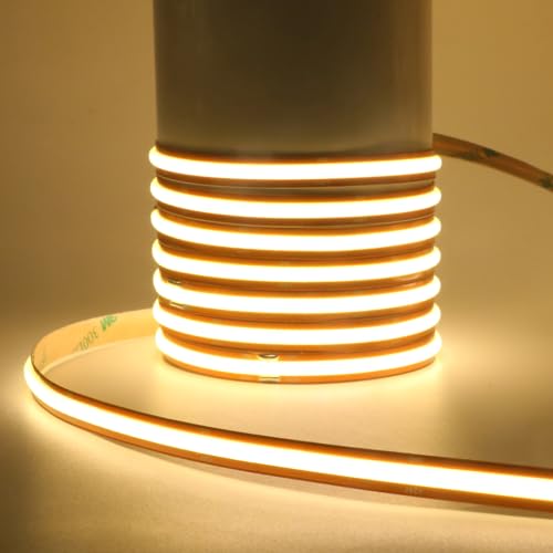 Wisada 24V COB LED Streifen Selbstklebend, 1M 720LEDs/m Superhell Warmweiß LED Lichtband, Flexibler LED Band Kupfer FPCB (Beliebiger Schnitt) DIY LED Lichterketten für Party Deko(Ohne Adapter) von Wisada