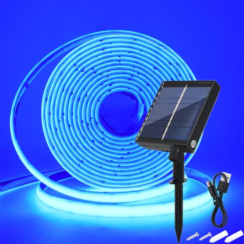 Wisada 24V Solar COB Neon Band, 8 Modi Lichtband Außen IP68 Lichterkette Selbstklebend, 320LEDs/m Superheller COB LED Stripe Cuttable LED Streifen für Terrasse, Innenhof (Blau，2m) von Wisada