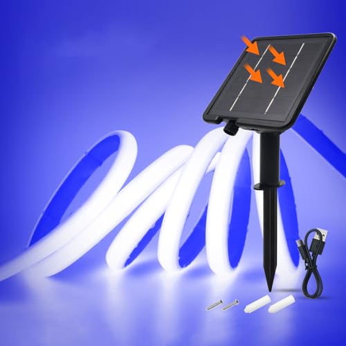 Wisada 24V Solar COB Neon Band, 8 Modi Lichtband Außen IP68 Lichterkette Selbstklebend, 320LEDs/m Superheller COB LED Stripe Cuttable LED Streifen für Terrasse, Innenhof (Blau，5m) von Wisada
