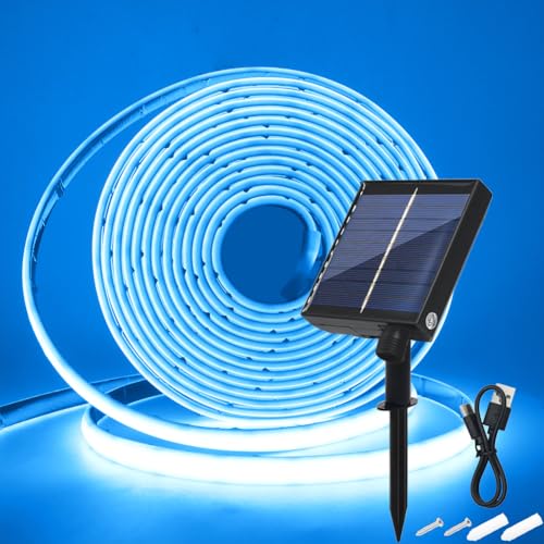 Wisada 24V Solar COB Neon Band, 8 Modi Lichtband Außen IP68 Lichterkette Selbstklebend, 320LEDs/m Superheller COB LED Stripe Cuttable LED Streifen für Terrasse, Innenhof (Eisblau，1m) von Wisada