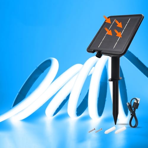 Wisada 24V Solar COB Neon Band, 8 Modi Lichtband Außen IP68 Lichterkette Selbstklebend, 320LEDs/m Superheller COB LED Stripe Cuttable LED Streifen für Terrasse, Innenhof (Eisblau，5m) von Wisada