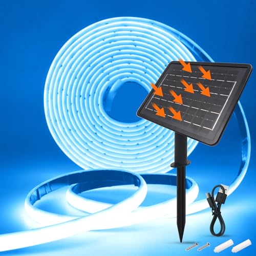 Wisada 24V Solar COB Neon Band, 8 Modi Lichtband Außen IP68 Lichterkette Selbstklebend, 320LEDs/m Superheller COB LED Stripe Cuttable LED Streifen für Terrasse, Innenhof (Eisblau，7m) von Wisada