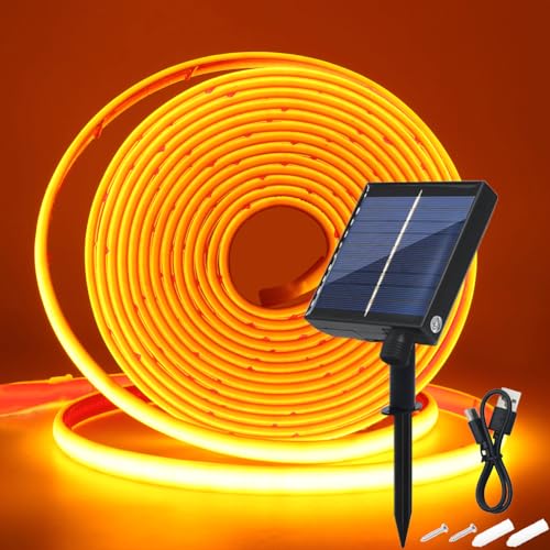 Wisada 24V Solar COB Neon Band, 8 Modi Lichtband Außen IP68 Lichterkette Selbstklebend, 320LEDs/m Superheller COB LED Stripe Cuttable LED Streifen für Terrasse, Innenhof (Gelb，1m) von Wisada
