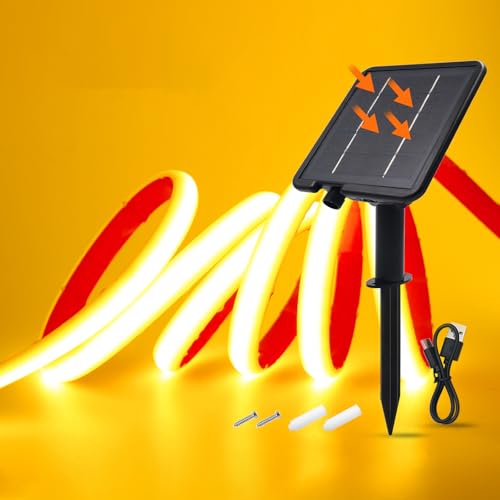 Wisada 24V Solar COB Neon Band, 8 Modi Lichtband Außen IP68 Lichterkette Selbstklebend, 320LEDs/m Superheller COB LED Stripe Cuttable LED Streifen für Terrasse, Innenhof (Gelb，4m) von Wisada