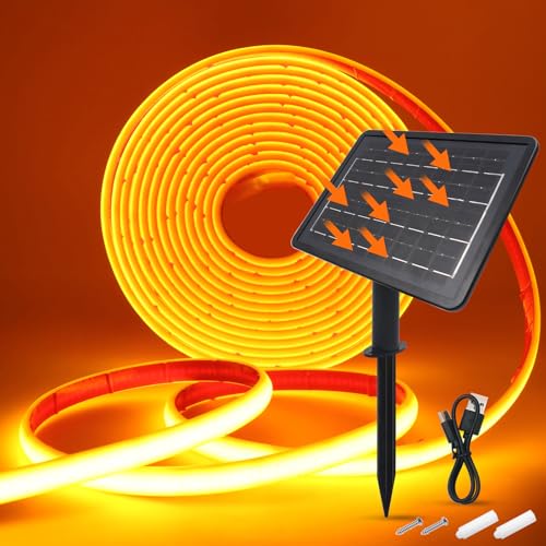 Wisada 24V Solar COB Neon Band, 8 Modi Lichtband Außen IP68 Lichterkette Selbstklebend, 320LEDs/m Superheller COB LED Stripe Cuttable LED Streifen für Terrasse, Innenhof (Gelb，8m) von Wisada