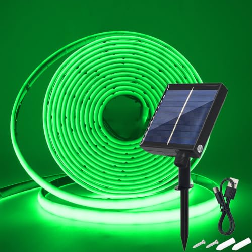 Wisada 24V Solar COB Neon Band, 8 Modi Lichtband Außen IP68 Lichterkette Selbstklebend, 320LEDs/m Superheller COB LED Stripe Cuttable LED Streifen für Terrasse, Innenhof (Grün，0.5m) von Wisada