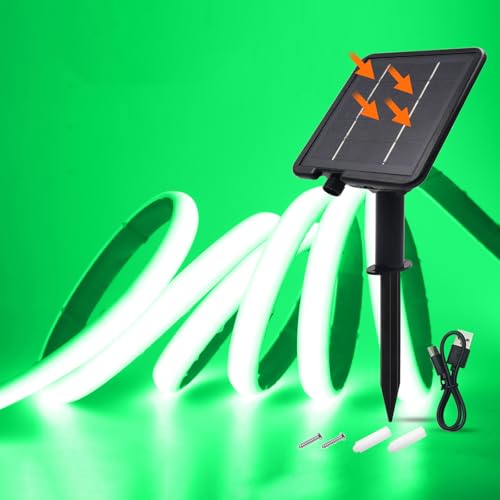 Wisada 24V Solar COB Neon Band, 8 Modi Lichtband Außen IP68 Lichterkette Selbstklebend, 320LEDs/m Superheller COB LED Stripe Cuttable LED Streifen für Terrasse, Innenhof (Grün，5m) von Wisada