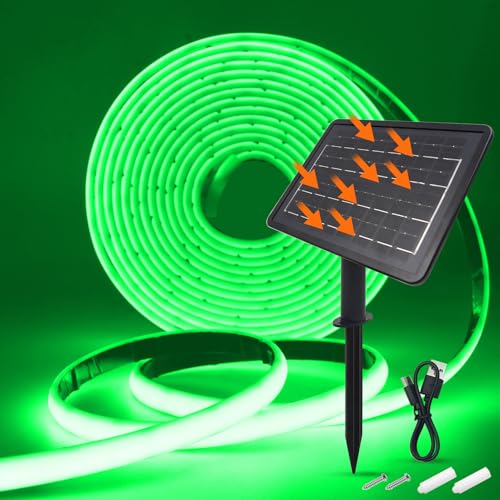 Wisada 24V Solar COB Neon Band, 8 Modi Lichtband Außen IP68 Lichterkette Selbstklebend, 320LEDs/m Superheller COB LED Stripe Cuttable LED Streifen für Terrasse, Innenhof (Grün，7m) von Wisada