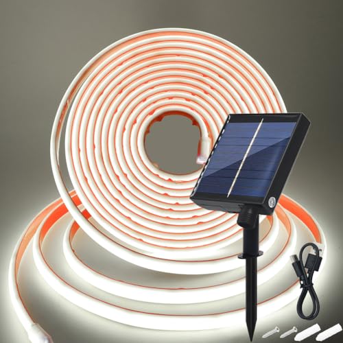 Wisada 24V Solar COB Neon Band, 8 Modi Lichtband Außen IP68 Lichterkette Selbstklebend, 320LEDs/m Superheller COB LED Stripe Cuttable LED Streifen für Terrasse, Innenhof (Kaltweiß，2m) von Wisada