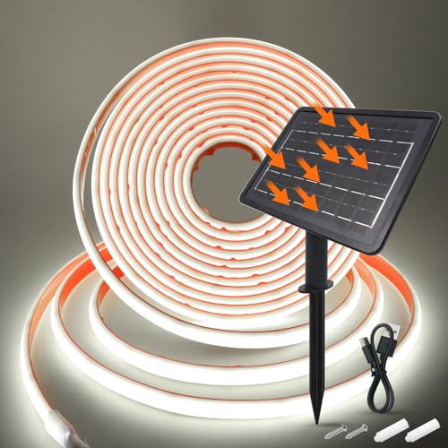 Wisada 24V Solar COB Neon Band, 8 Modi Lichtband Außen IP68 Lichterkette Selbstklebend, 320LEDs/m Superheller COB LED Stripe Cuttable LED Streifen für Terrasse, Innenhof (Kaltweiß，8m) von Wisada
