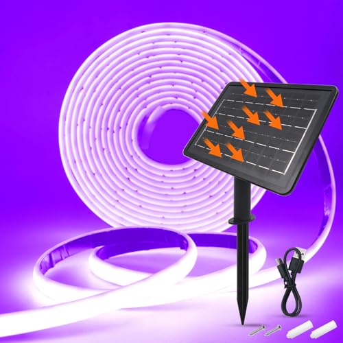 Wisada 24V Solar COB Neon Band, 8 Modi Lichtband Außen IP68 Lichterkette Selbstklebend, 320LEDs/m Superheller COB LED Stripe Cuttable LED Streifen für Terrasse, Innenhof (Lila，10m) von Wisada