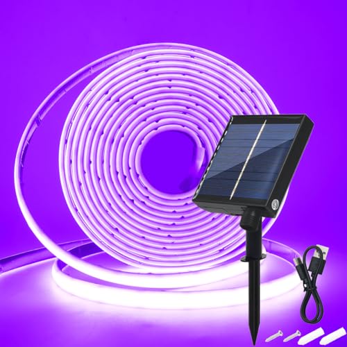 Wisada 24V Solar COB Neon Band, 8 Modi Lichtband Außen IP68 Lichterkette Selbstklebend, 320LEDs/m Superheller COB LED Stripe Cuttable LED Streifen für Terrasse, Innenhof (Lila，2m) von Wisada