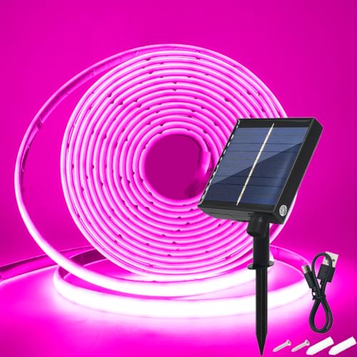 Wisada 24V Solar COB Neon Band, 8 Modi Lichtband Außen IP68 Lichterkette Selbstklebend, 320LEDs/m Superheller COB LED Stripe Cuttable LED Streifen für Terrasse, Innenhof (Rosa，1m) von Wisada