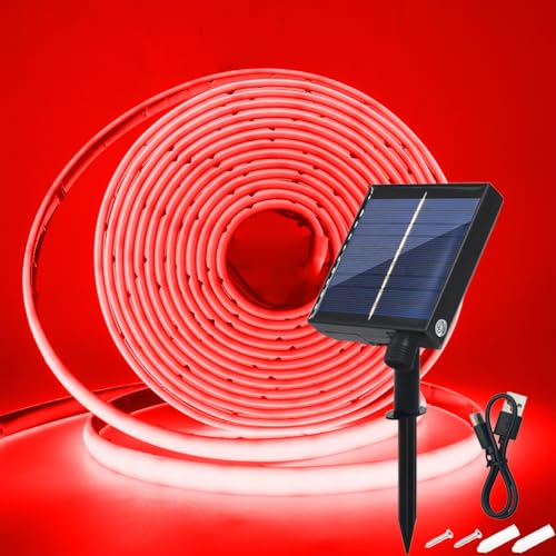 Wisada 24V Solar COB Neon Band, 8 Modi Lichtband Außen IP68 Lichterkette Selbstklebend, 320LEDs/m Superheller COB LED Stripe Cuttable LED Streifen für Terrasse, Innenhof (Rot，0.5m) von Wisada