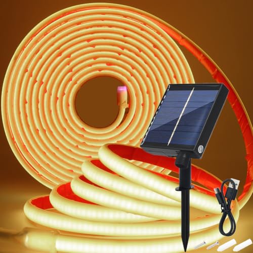 Wisada 24V Solar COB Neon Band, 8 Modi Lichtband Außen IP68 Lichterkette Selbstklebend, 320LEDs/m Superheller COB LED Stripe Cuttable LED Streifen für Terrasse, Innenhof (Warmweiß，1m) von Wisada
