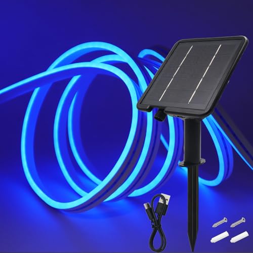 Wisada 24V Solar Neon Band,Solarbetriebene 8 Modi SMD2835 LED Stripe，Cuttable 5cm,120LEDs/m Flex Neon LED Streifen für Terrasse, Innenhof(Blau,3m) von Wisada