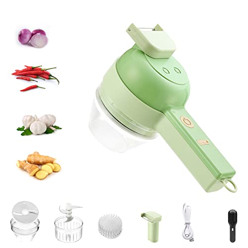 Wisada 4 in 1 Elektrischer Gemüseschneider, Tragbarer Electric Fleisch Cutter, Handheld Elektrischer Mini-Knoblauchschneider für Knoblauch, Pfeffer, Vegetable,Obst von Wisada