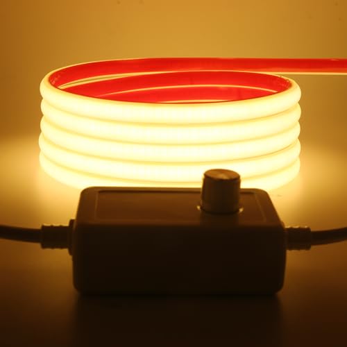 Wisada AC220-240V Dimmbar COB Neon LED Band 13M,Wasserdicht IP65 Warmweiß Neon LED Leuchtband Selbstklebend, 288LEDs/m Superhell FCOB Streifen(Schnitt alle 50cm) Flexible LED Strip für Weihnachten von Wisada