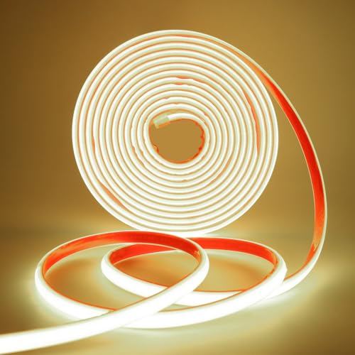 Wisada AC220-240V Neon LED Streifen Selbstklebend, 0.5M 288LEDs/m Superhell Flexible FCOB LED Leuchtband (Schnitt alle 50cm), IP65 Naturweiß COB LED Band mit Stromkabel für Weihnachten, Party-Deko von Wisada